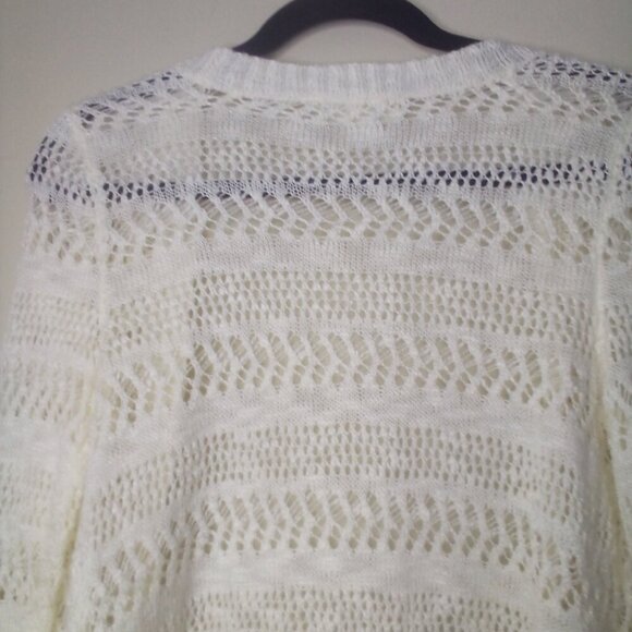 Cloud Chaser Cardigan Sweater Cropped Leightweight Open Long Sleeve White - Picture 3 of 16